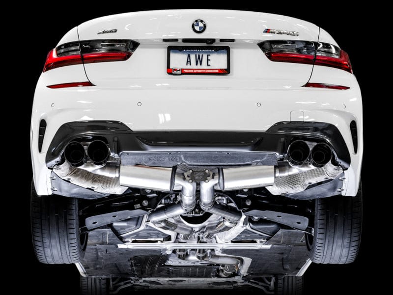 AWE Tuning Catback AWE Tuning 2019+ BMW M340i (G20) Non-Resonated Touring Edition Exhaust - Quad Diamond Black Tips