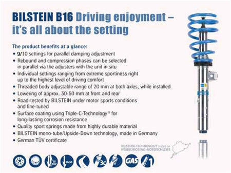 Bilstein Coilovers Bilstein B16 (DampTronic) 2015-2018 BMW M3/M4 F80/F82 Front & Rear Performance Suspension System