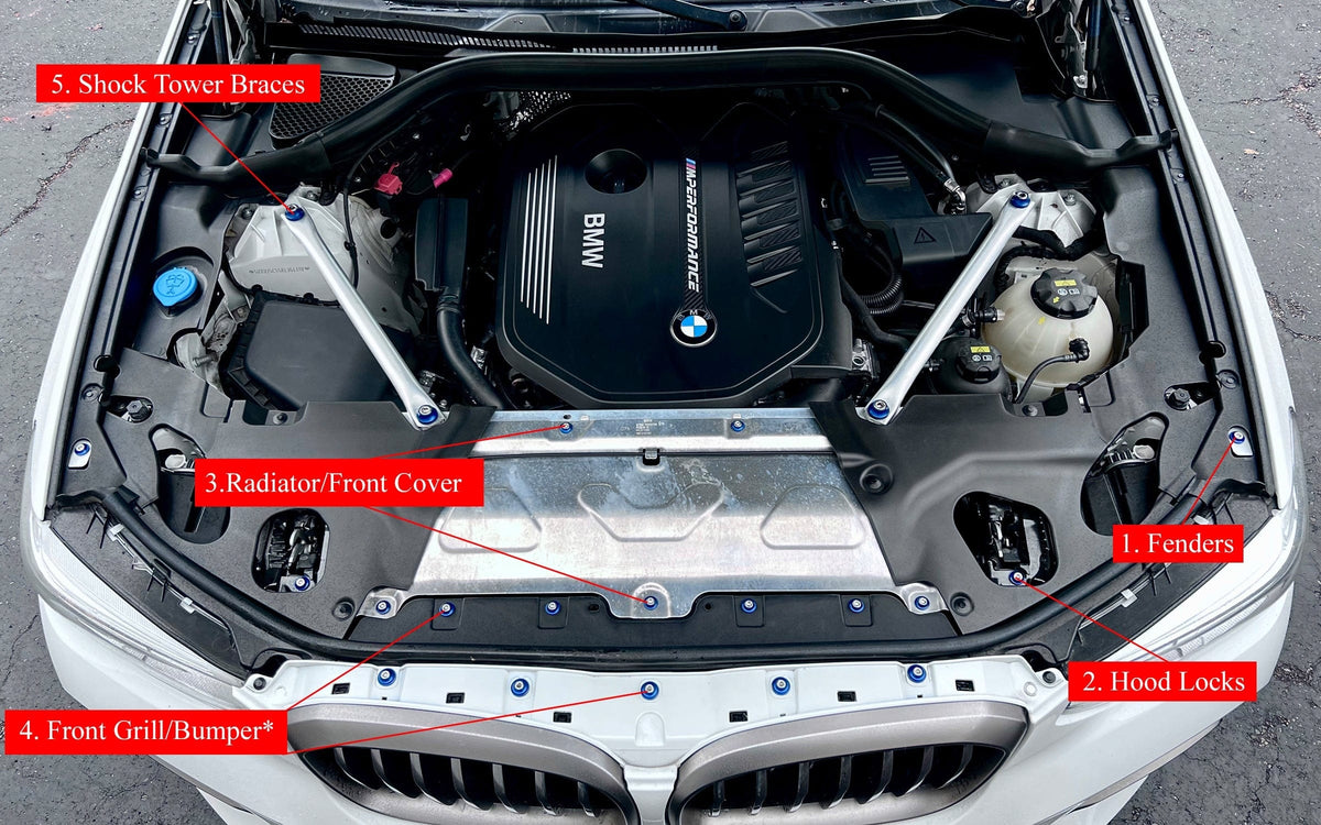 Downstar Inc. Engine Bay BMW 2018+ X3/X4 Dress Up Hardware Kit (F97/F98/G01/G02)