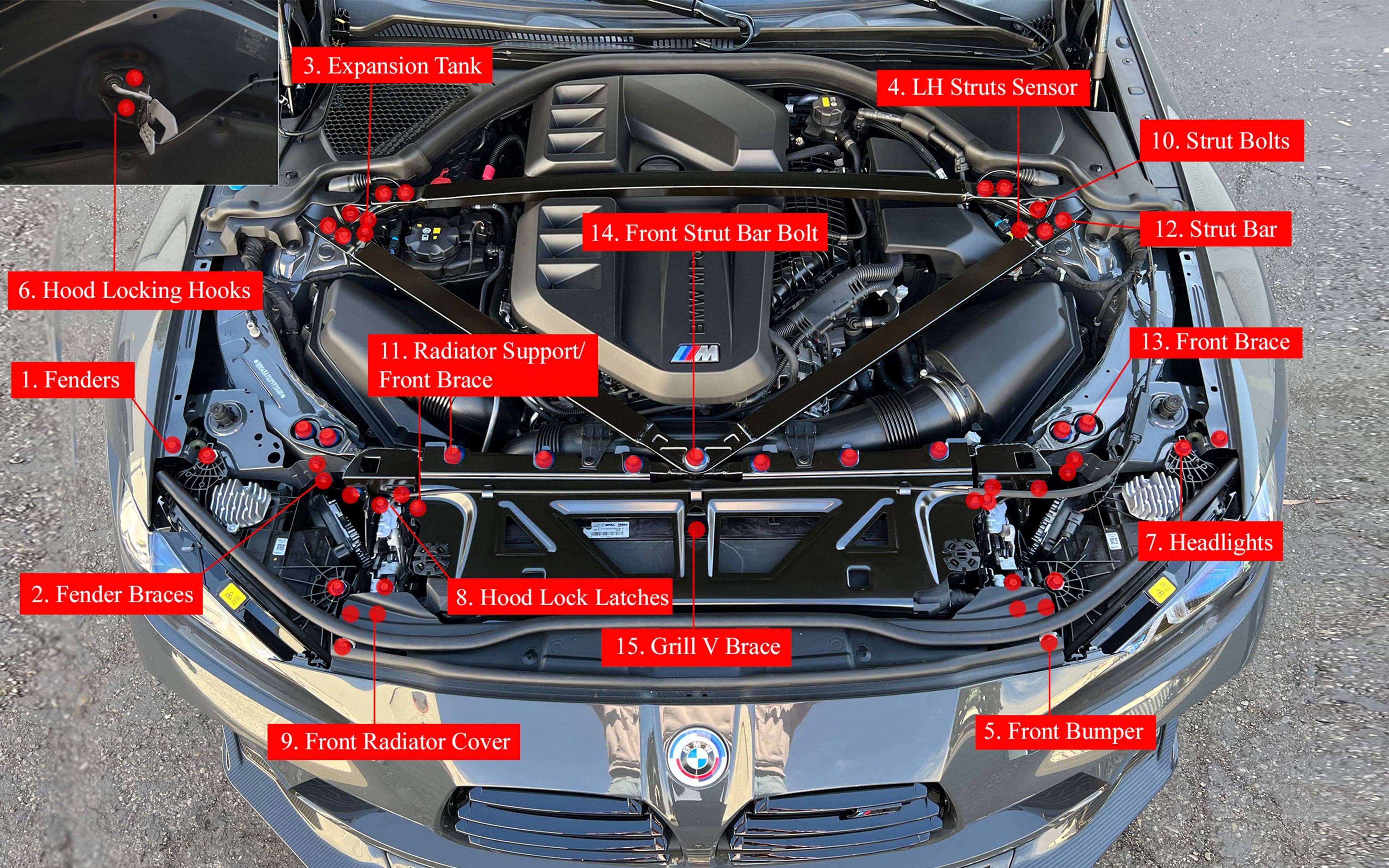 Downstar inc. Engine Bay BMW G8x 2020+ Deluxe Dress Up Hardware Kit (M3/M4)