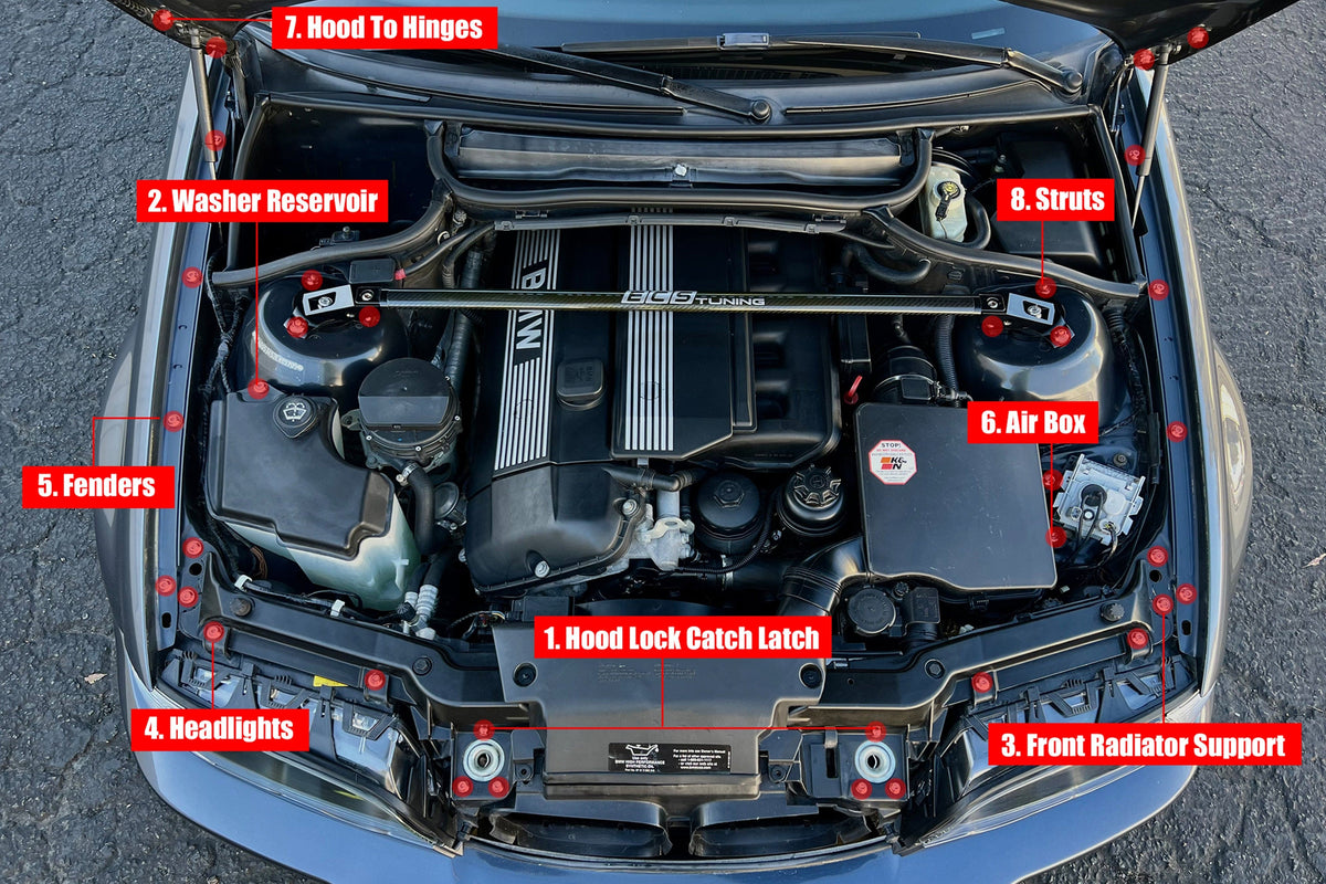 Downstar inc. Engine Bay Titanium BMW E46 2000-2006 Dress Up Hardware Kit