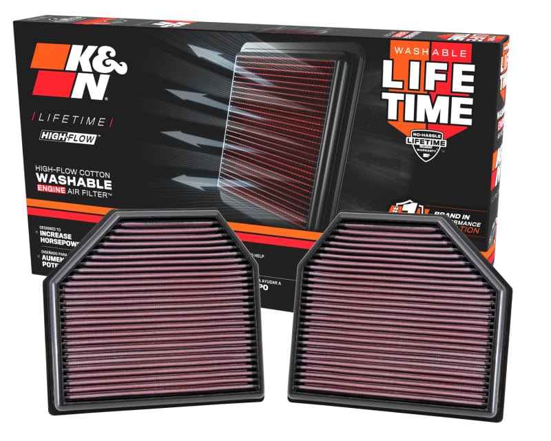 K&N Engineering Air Filters - Drop In K&N Replacement Air Filter for 11-14 BMW M5/M6 4.4L V8 / 2015 M4/M3 3.0L I6  (2 per box)
