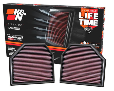 K&N Engineering Air Filters - Drop In K&N Replacement Air Filter for 11-14 BMW M5/M6 4.4L V8 / 2015 M4/M3 3.0L I6  (2 per box)