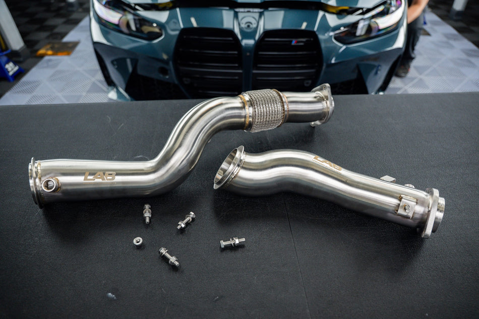 LAB Performance LAB 3.5" BMW G8X / G87 S58 Hydroformed Catless Downpipes