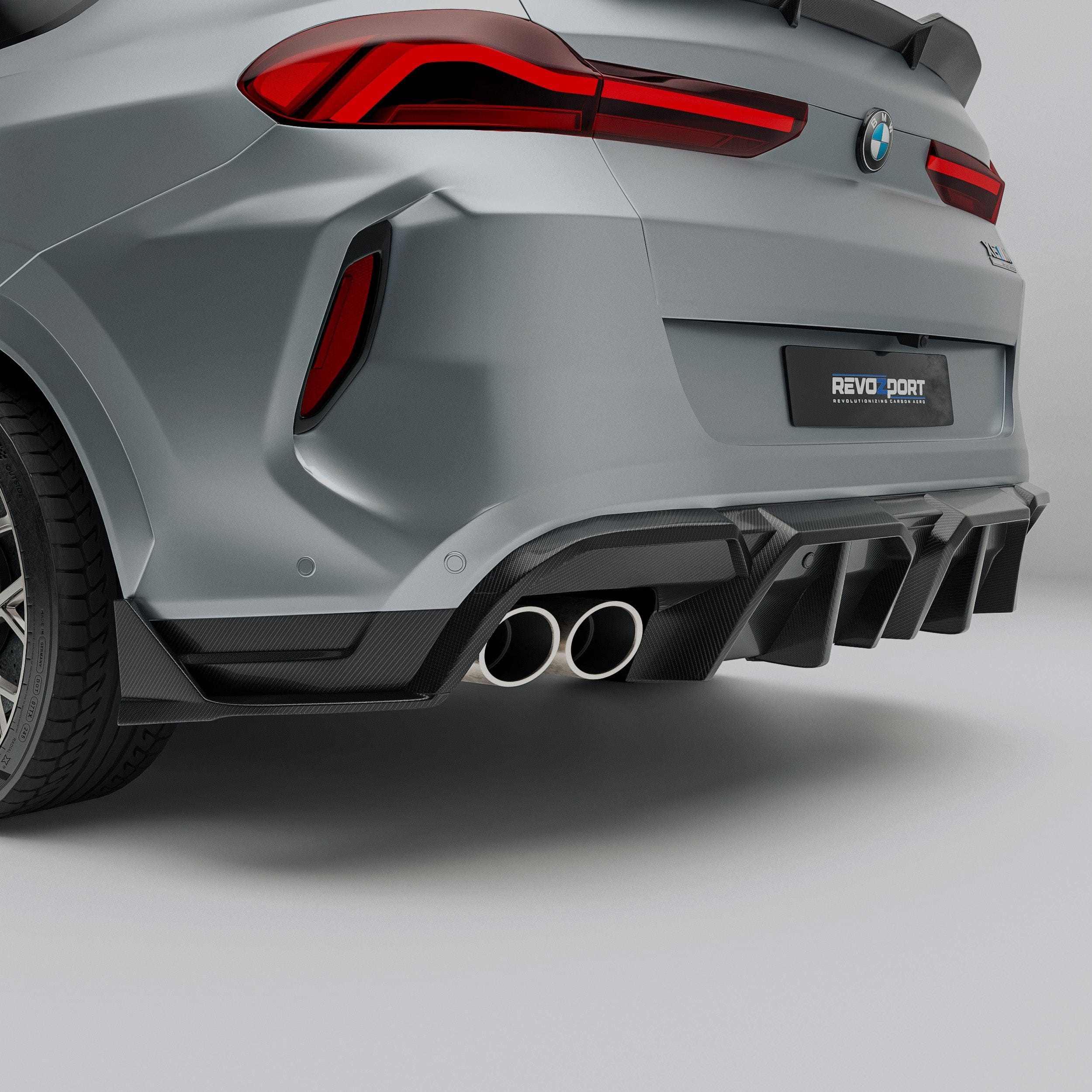 Revozport Front Lip BMW X6M F96 PRE LCI Carbon Fiber Rear Bumper Splitter