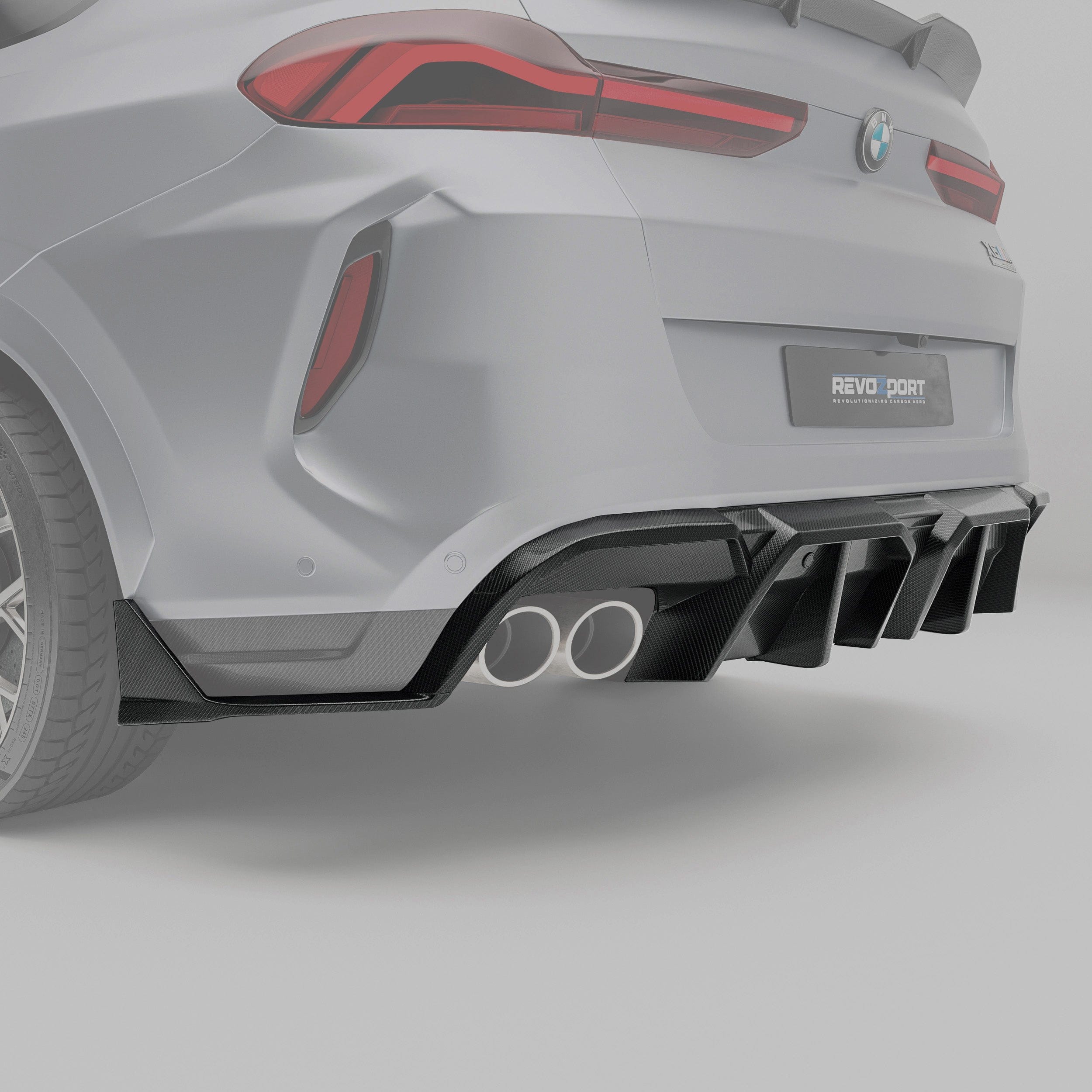 Revozport Front Lip BMW X6M F96 PRE LCI Carbon Fiber Rear Bumper Splitter