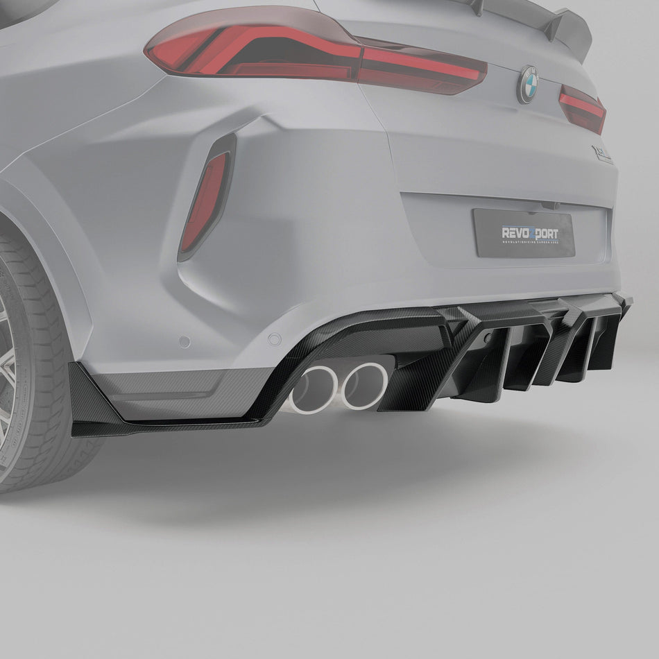 Revozport Front Lip BMW X6M F96 PRE LCI Carbon Fiber Rear Bumper Splitter