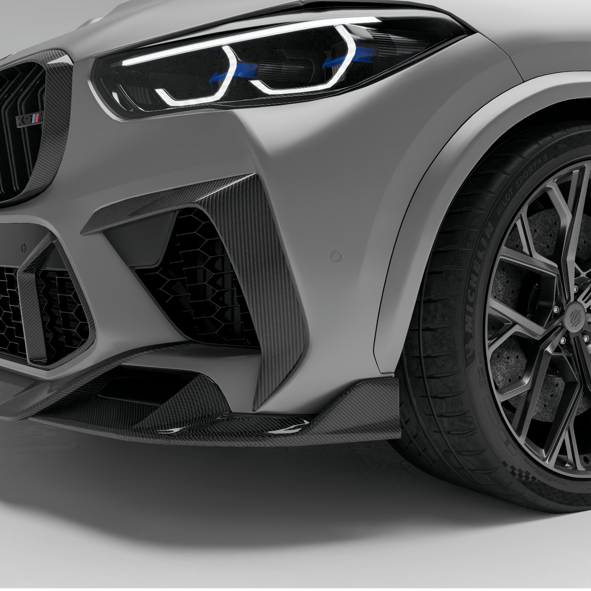 Revozport Misc. Exterior BMW X5M F95 PRE LCI Carbon Fiber Front Bumper Canards
