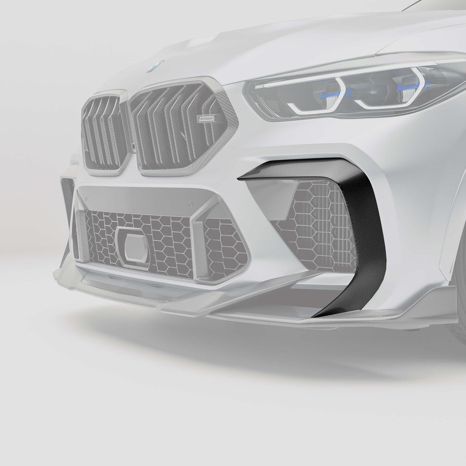 Revozport Misc. Exterior BMW X6M F96 PRE LCI Carbon Fiber Front Bumper Canards