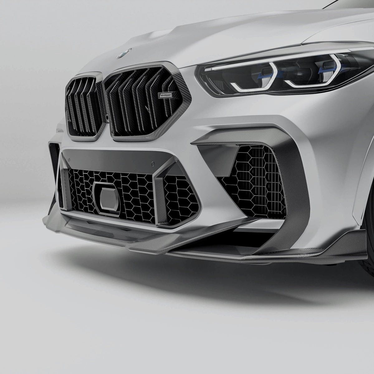Revozport Misc. Exterior BMW X6M F96 PRE LCI Carbon Fiber Front Bumper Canards