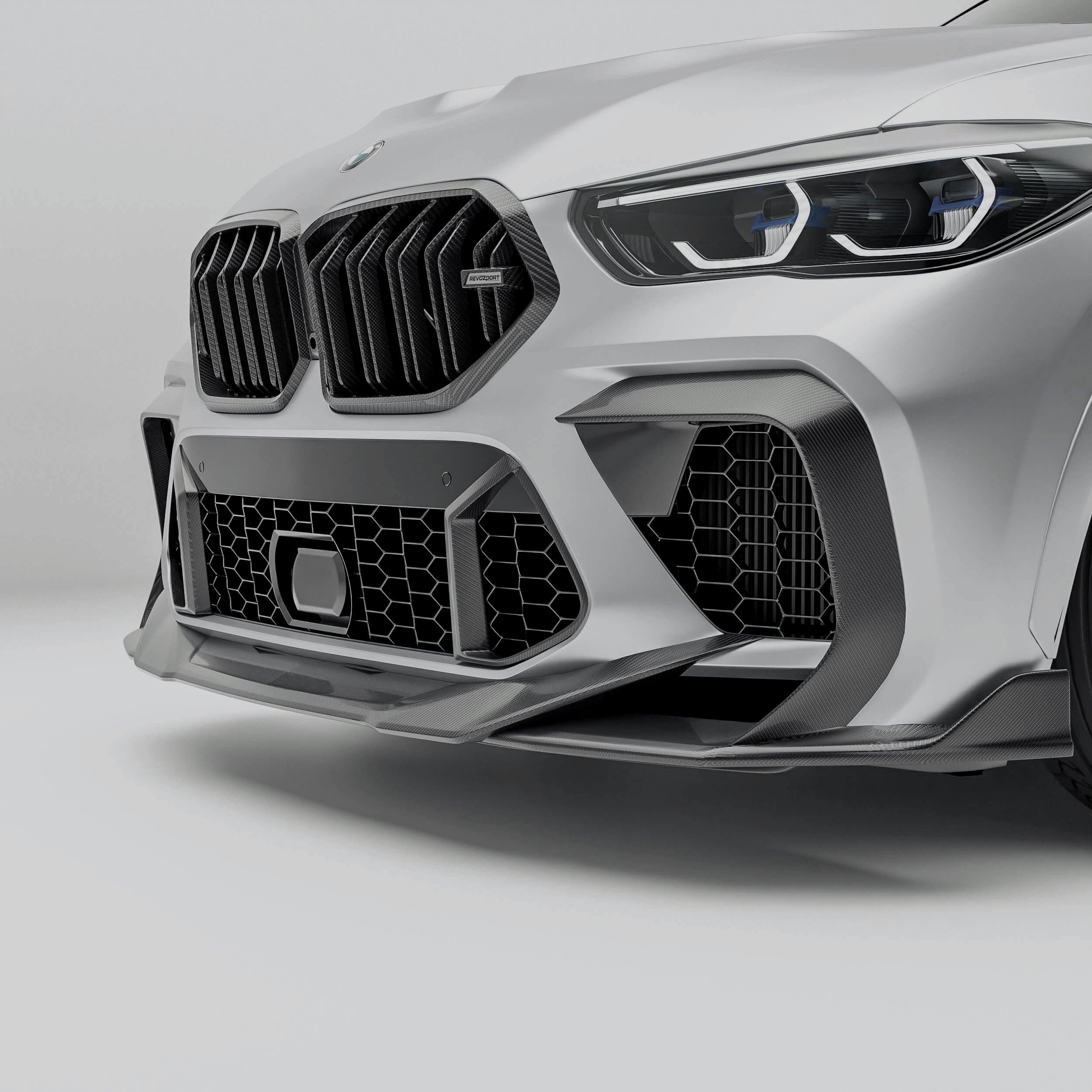 Revozport Misc. Exterior BMW X6M F96 PRE LCI Carbon Fiber Front Bumper Canards