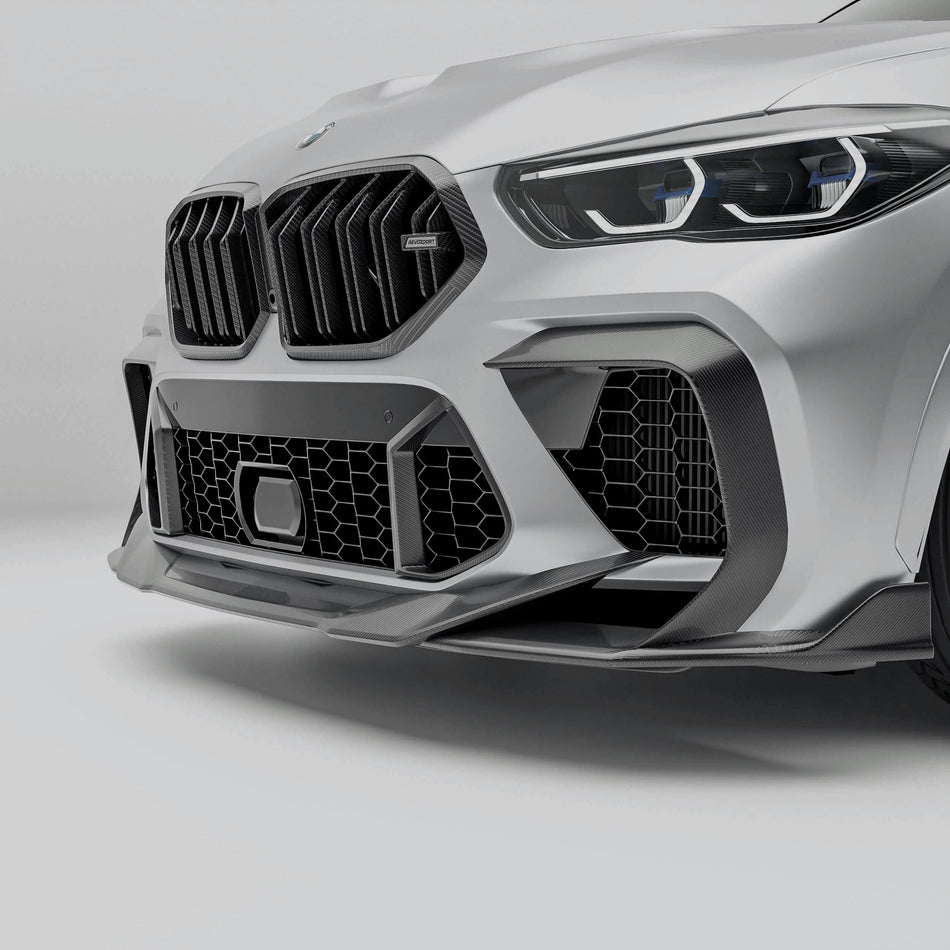 Revozport Misc. Exterior BMW X6M F96 PRE LCI Carbon Fiber Front Bumper Canards