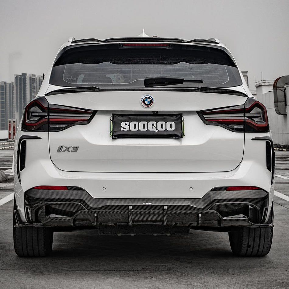 SOOQOO Canards SOOQOO BMW IX3 G08 Rear Bumper Inserts In Prepreg Carbon Fiber