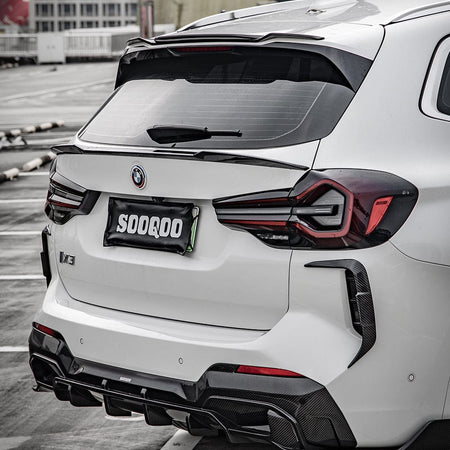 SOOQOO Canards SOOQOO BMW IX3 G08 Rear Bumper Inserts In Prepreg Carbon Fiber