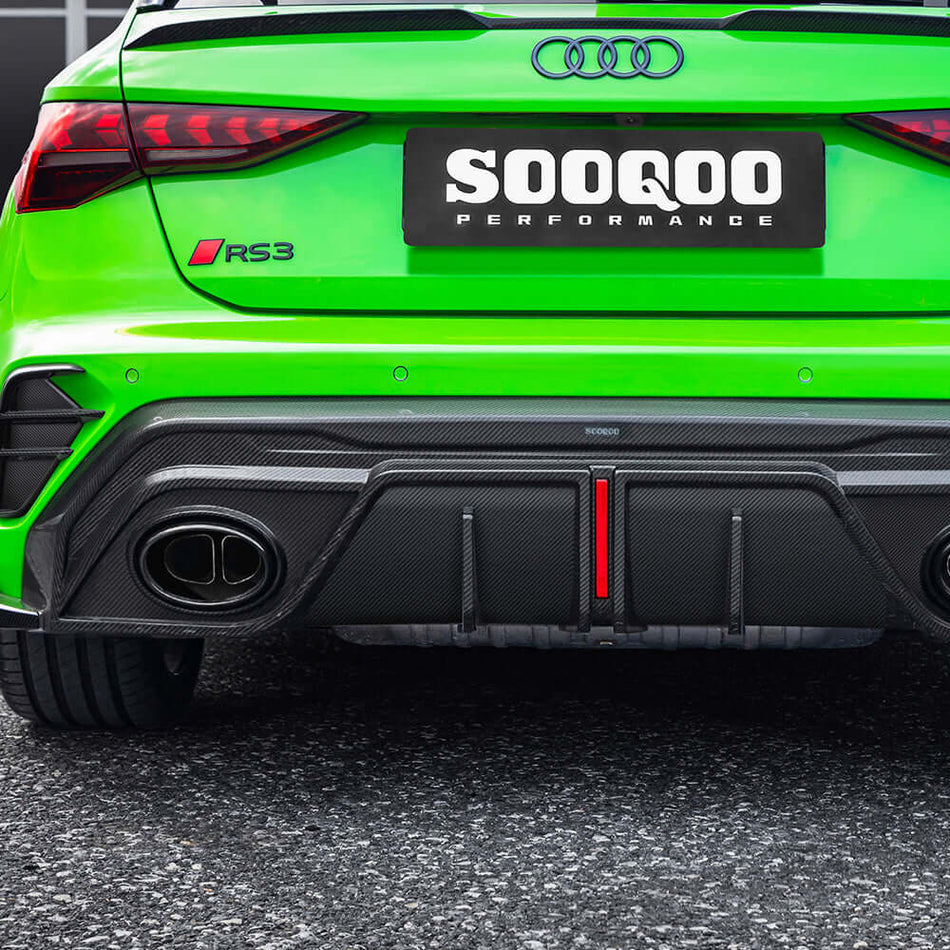 SOOQOO Diffuser SOOQOO AUDI RS3 Sportback 8Y Facelift Rear Diffuser In Prepreg Carbon Fiber