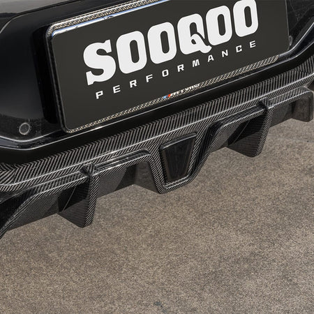SOOQOO Diffuser SOOQOO BMW X4M F98 Facelift Rear Diffuser W/Brake Light In Prepreg Carbon Fiber