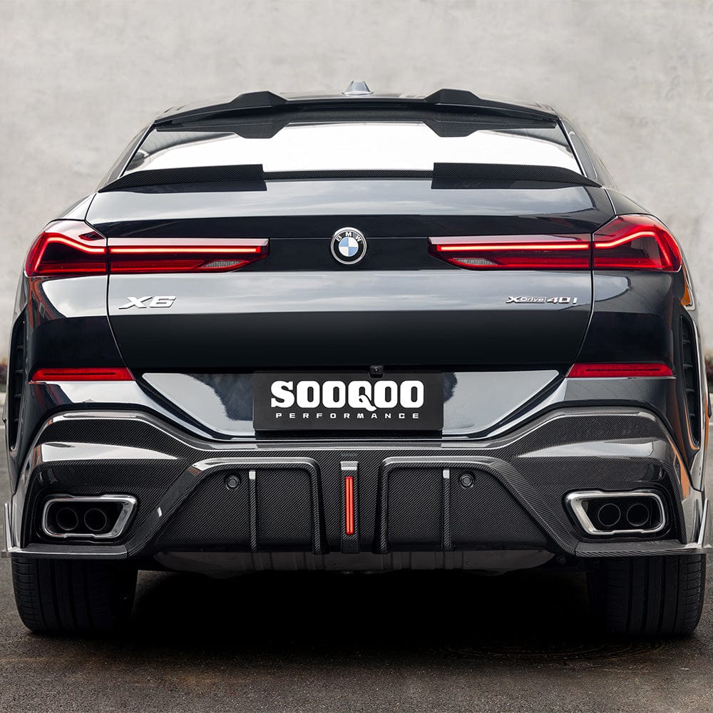 SOOQOO Diffuser SOOQOO BMW X6 G06 Rear Diffuser W/Brake Light In Prepreg Carbon Fiber