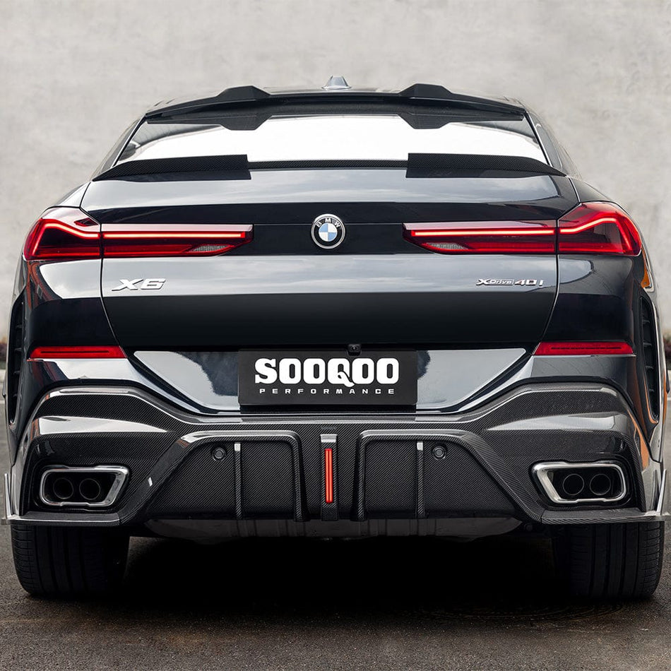 SOOQOO Diffuser SOOQOO BMW X6 G06 Rear Diffuser W/Brake Light In Prepreg Carbon Fiber