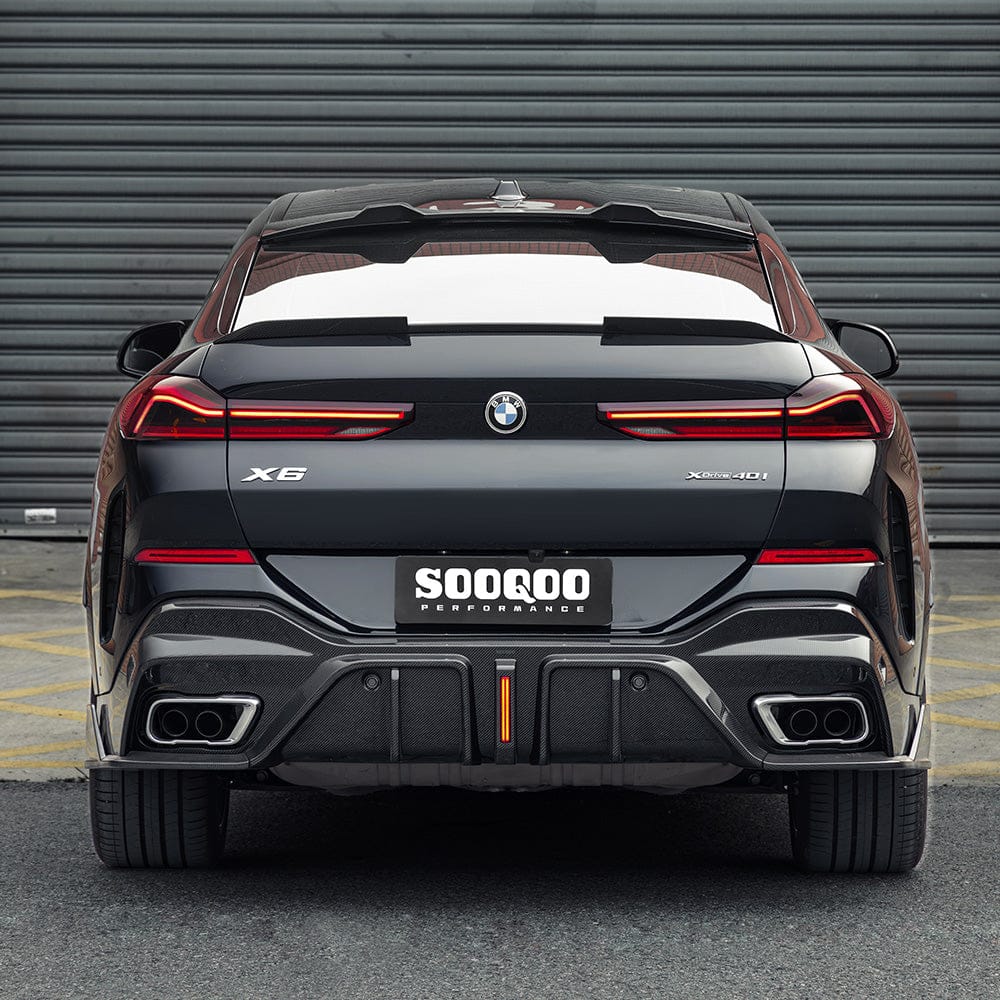 SOOQOO Diffuser SOOQOO BMW X6 G06 Rear Diffuser W/Brake Light In Prepreg Carbon Fiber