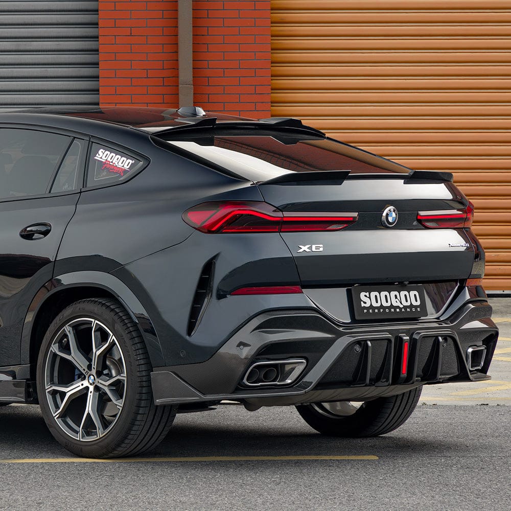 SOOQOO Diffuser SOOQOO BMW X6 G06 Rear Diffuser W/Brake Light In Prepreg Carbon Fiber