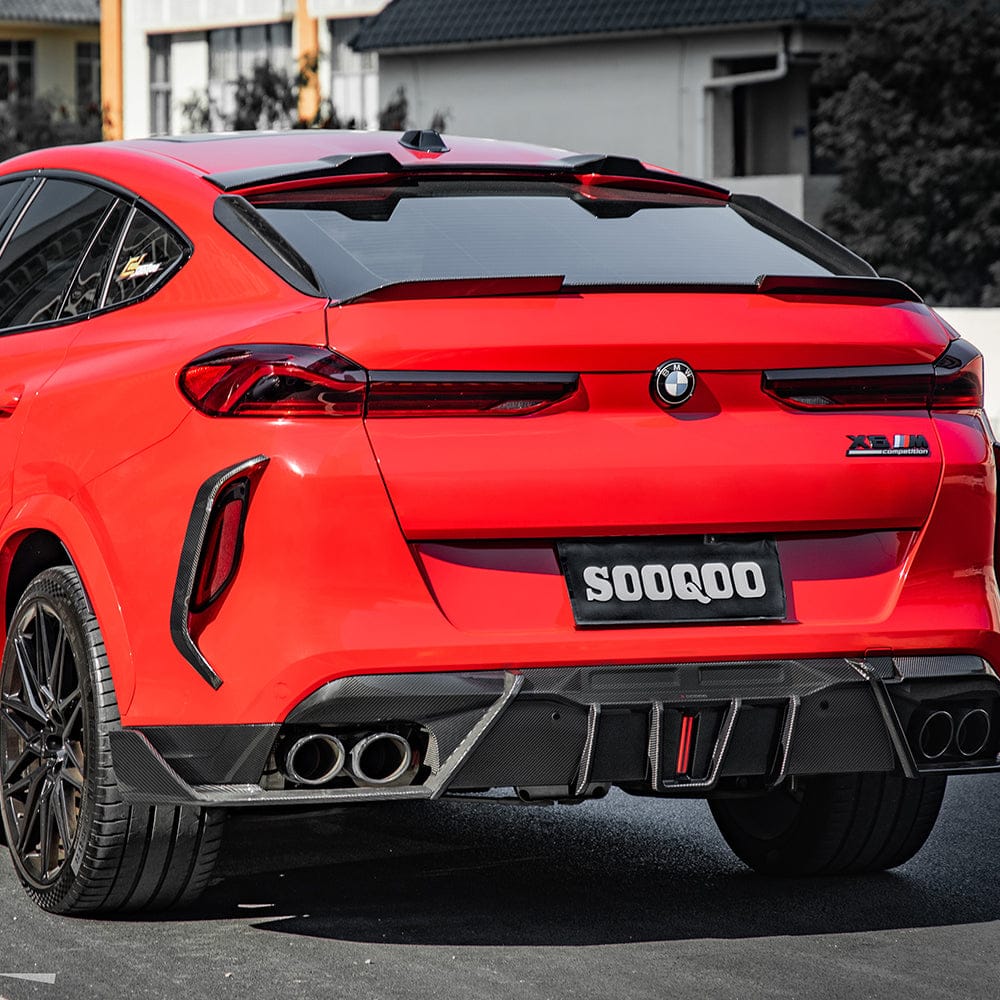 SOOQOO Diffuser SOOQOO BMW X6M F96 Rear Diffuser W/Brake Light In Prepreg Carbon FIber