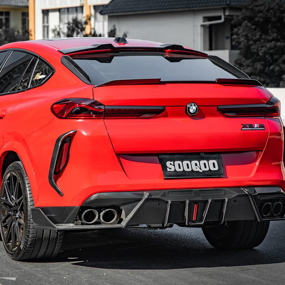 SOOQOO Diffuser SOOQOO BMW X6M F96 Rear Diffuser W/Brake Light In Prepreg Carbon FIber