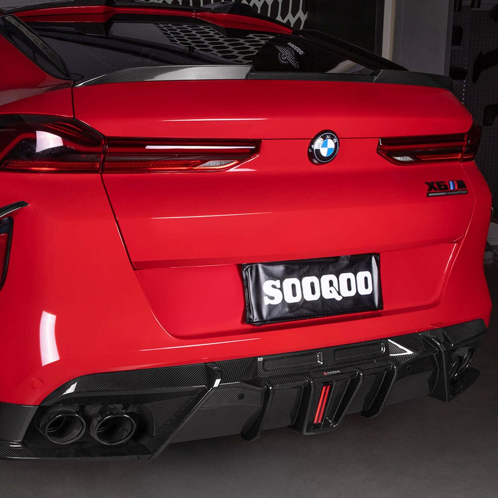 SOOQOO Diffuser SOOQOO BMW X6M F96 Rear Diffuser W/Brake Light In Prepreg Carbon FIber