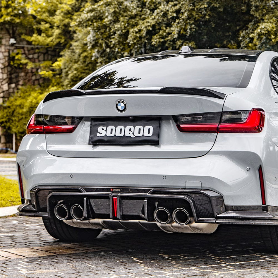 SOOQOO Diffuser SOOQOO V1 BMW M3 G80 Rear Diffuser W/Brake Light In Prepreg Carbon Fiber