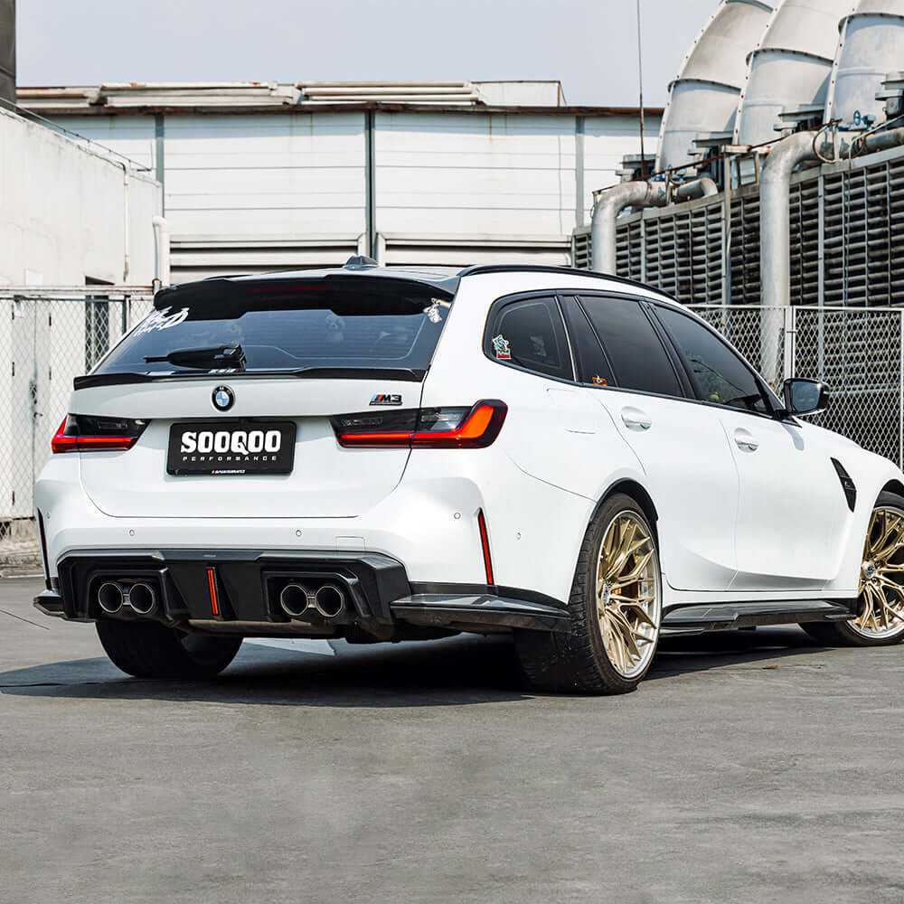 SOOQOO Diffuser SOOQOO V2 BMW M3 G80 Rear Diffuser W/Brake Light In Prepreg Carbon Fiber
