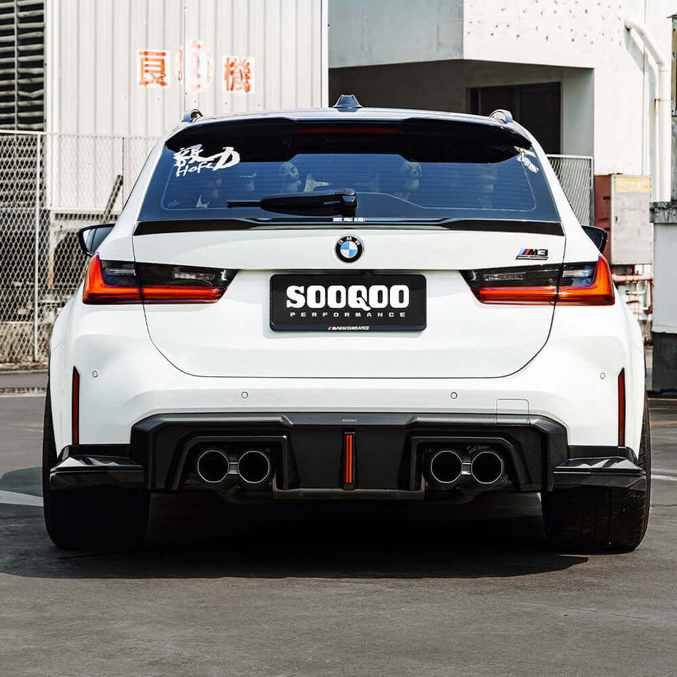 SOOQOO Diffuser SOOQOO V2 BMW M3 G80 Rear Diffuser W/Brake Light In Prepreg Carbon Fiber