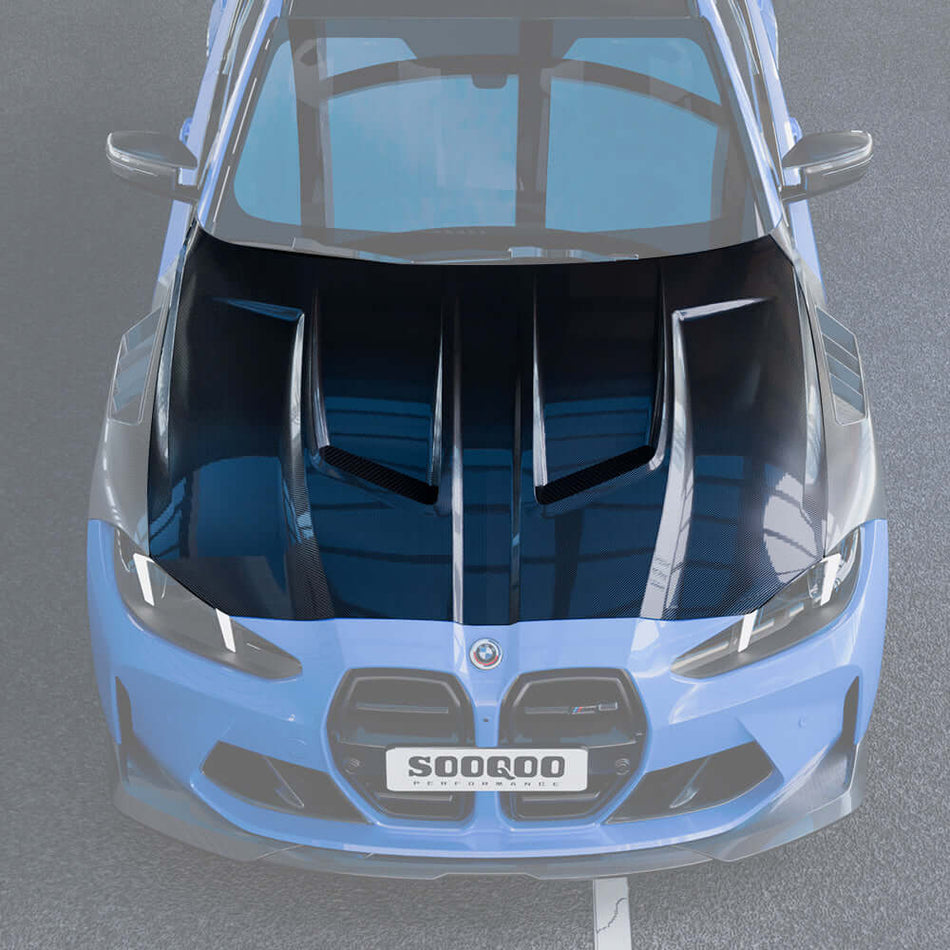 SOOQOO Hood SOOQOO BMW M3 G80 M4 G82 Vented Hood In Prepreg Carbon Fiber