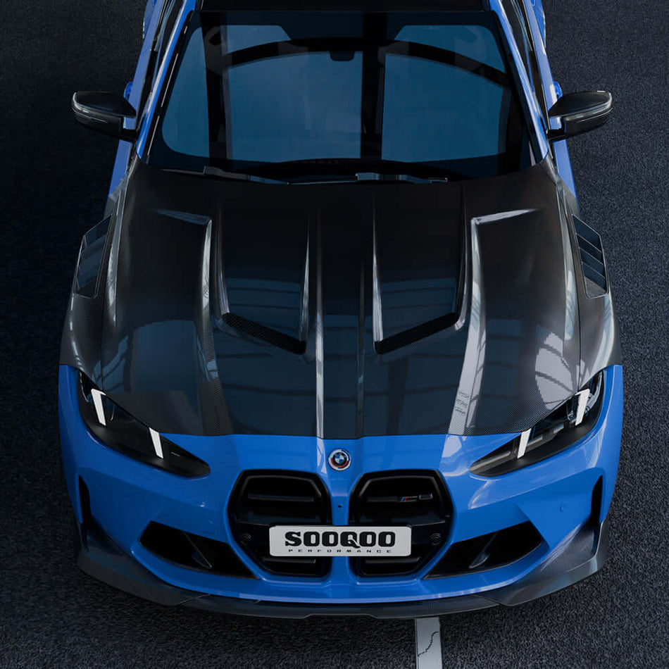 SOOQOO Hood SOOQOO BMW M3 G80 M4 G82 Vented Hood In Prepreg Carbon Fiber