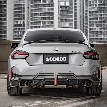 SOOQOO Rear Diffuser SOOQOO BMW 2 Series G42 Rear Diffuser W/brake Light In Prepreg Carbon Fiber