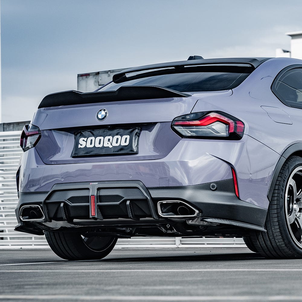 SOOQOO Rear Diffuser SOOQOO BMW 2 Series G42 Rear Diffuser W/brake Light In Prepreg Carbon Fiber