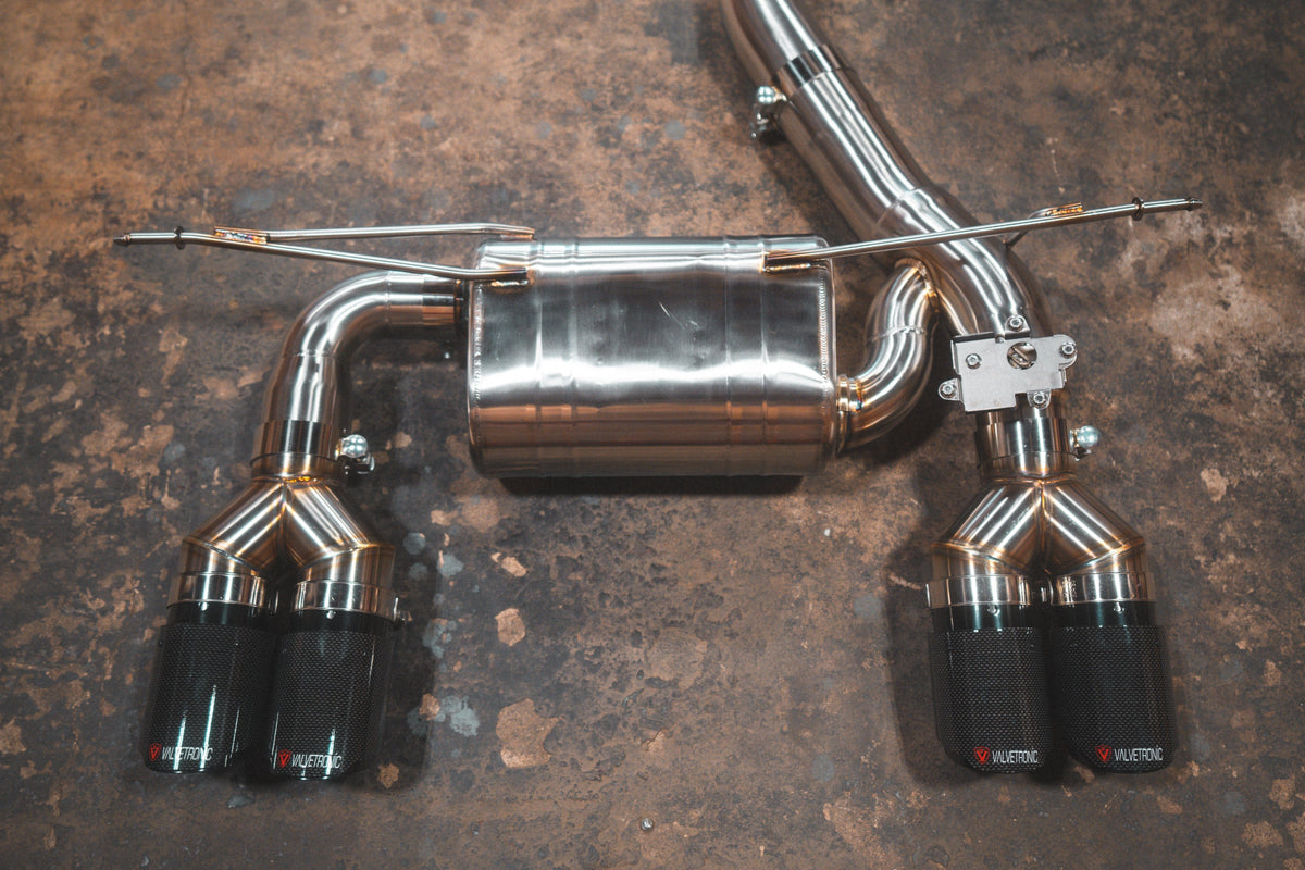 Valvetronic Designs Exhaust 1x1 Carbon Fiber / Stainless Steel BMW F8x M3 / M4 Equal Length Valved Sport Exhaust System | Valvetronic Designs