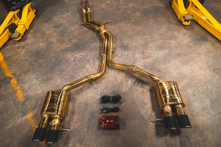 Valvetronic Designs Motor Vehicle Exhaust Anodized Gold / (4) Carbon Fiber 1x1 Audi B8 / B8.5 S4 / S5 Valved Sport Exhaust System