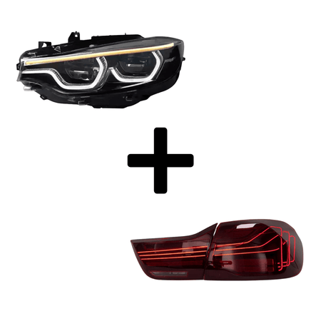 West Coast Euros Bundle Pre-LCI Xenon (2015-2017) / IKON Style White DRL LED Headlights / CSL Laser Style Tail Lights (Red) The Lighting Bundle (Ikon Style Headlights + Choose Tail Light) - F82 M4