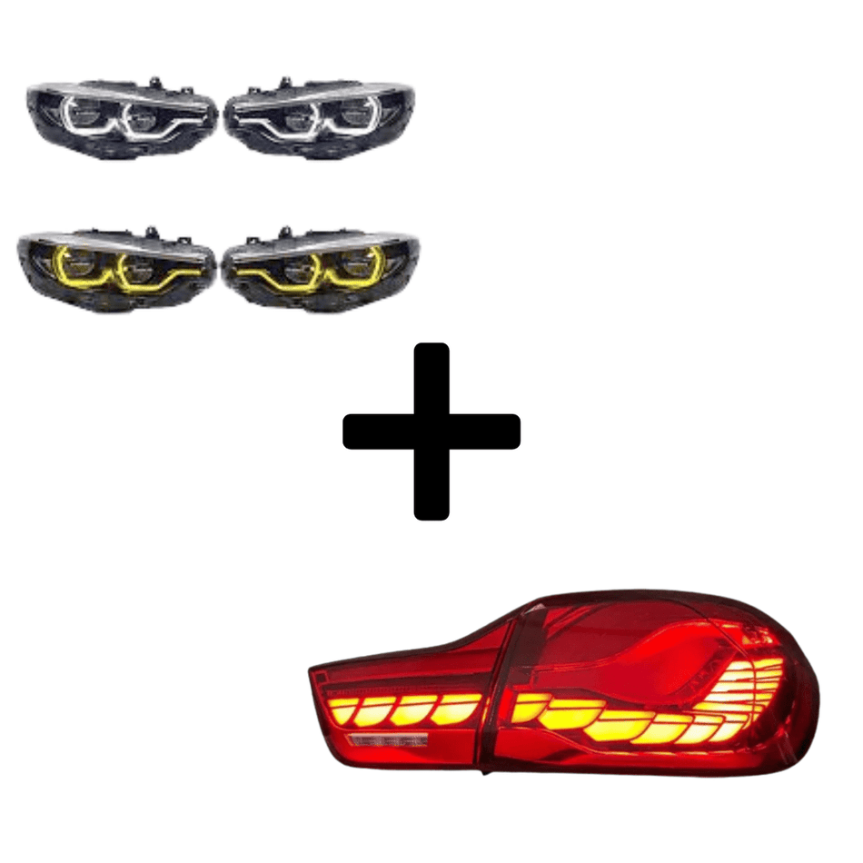 West Coast Euros Bundle Pre-LCI Xenon (2015-2017) / IKON Style Yellow / White Color Switching LED Headlights / GTS Oled Style Tail Lights (Red) The Lighting Bundle (Ikon Style Headlights + Choose Tail Light) - F82 M4
