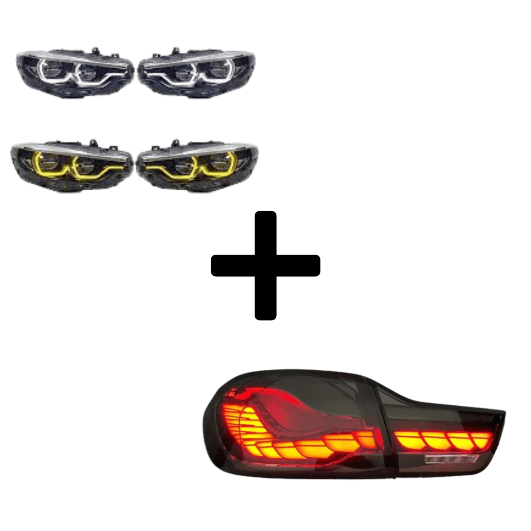West Coast Euros Bundle Pre-LCI Xenon (2015-2017) / IKON Style Yellow / White Color Switching LED Headlights / GTS Oled Style Tail Lights (Smoked) The Lighting Bundle (Ikon Style Headlights + Choose Tail Light) - F82 M4