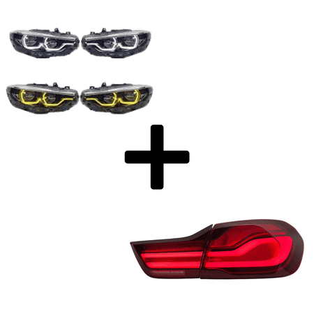 West Coast Euros Bundle Pre-LCI Xenon (2015-2017) / IKON Style Yellow / White Color Switching LED Headlights / LCI Blackline Style Tail Lights The Lighting Bundle (Ikon Style Headlights + Choose Tail Light) - F82 M4