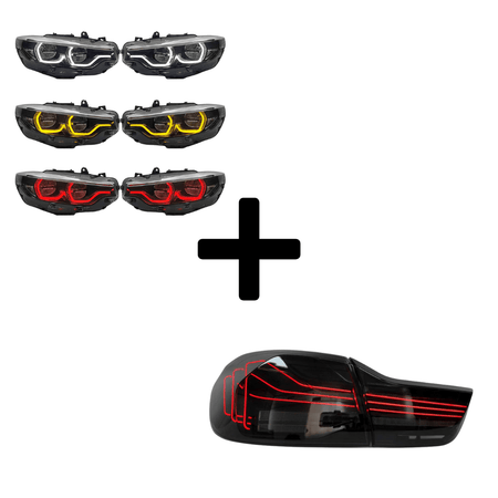 West Coast Euros Bundle Pre-LCI Xenon (2015-2017) / IKON Style Yellow / White / Red Color Switching LED Headlights / CSL Laser Style Tail Lights (Black) The Lighting Bundle (Ikon Style Headlights + Choose Tail Light) - F82 M4