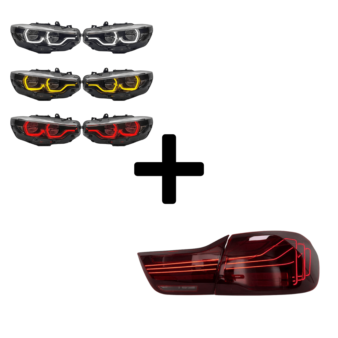 West Coast Euros Bundle Pre-LCI Xenon (2015-2017) / IKON Style Yellow / White / Red Color Switching LED Headlights / CSL Laser Style Tail Lights (Red) The Lighting Bundle (Ikon Style Headlights + Choose Tail Light) - F82 M4