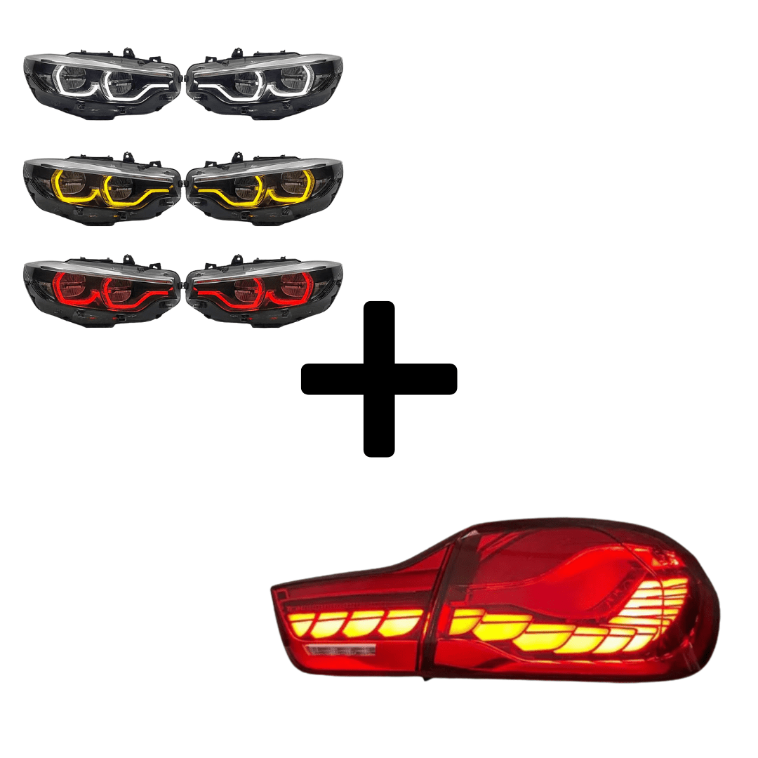 West Coast Euros Bundle Pre-LCI Xenon (2015-2017) / IKON Style Yellow / White / Red Color Switching LED Headlights / GTS Oled Style Tail Lights (Red) The Lighting Bundle (Ikon Style Headlights + Choose Tail Light) - F82 M4