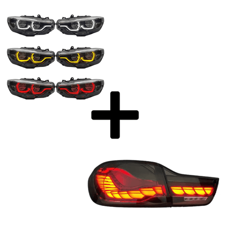 West Coast Euros Bundle Pre-LCI Xenon (2015-2017) / IKON Style Yellow / White / Red Color Switching LED Headlights / GTS Oled Style Tail Lights (Smoked) The Lighting Bundle (Ikon Style Headlights + Choose Tail Light) - F82 M4