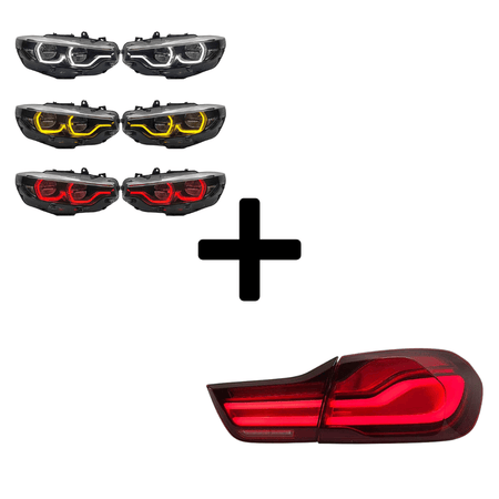 West Coast Euros Bundle Pre-LCI Xenon (2015-2017) / IKON Style Yellow / White / Red Color Switching LED Headlights / LCI Blackline Style Tail Lights The Lighting Bundle (Ikon Style Headlights + Choose Tail Light) - F82 M4
