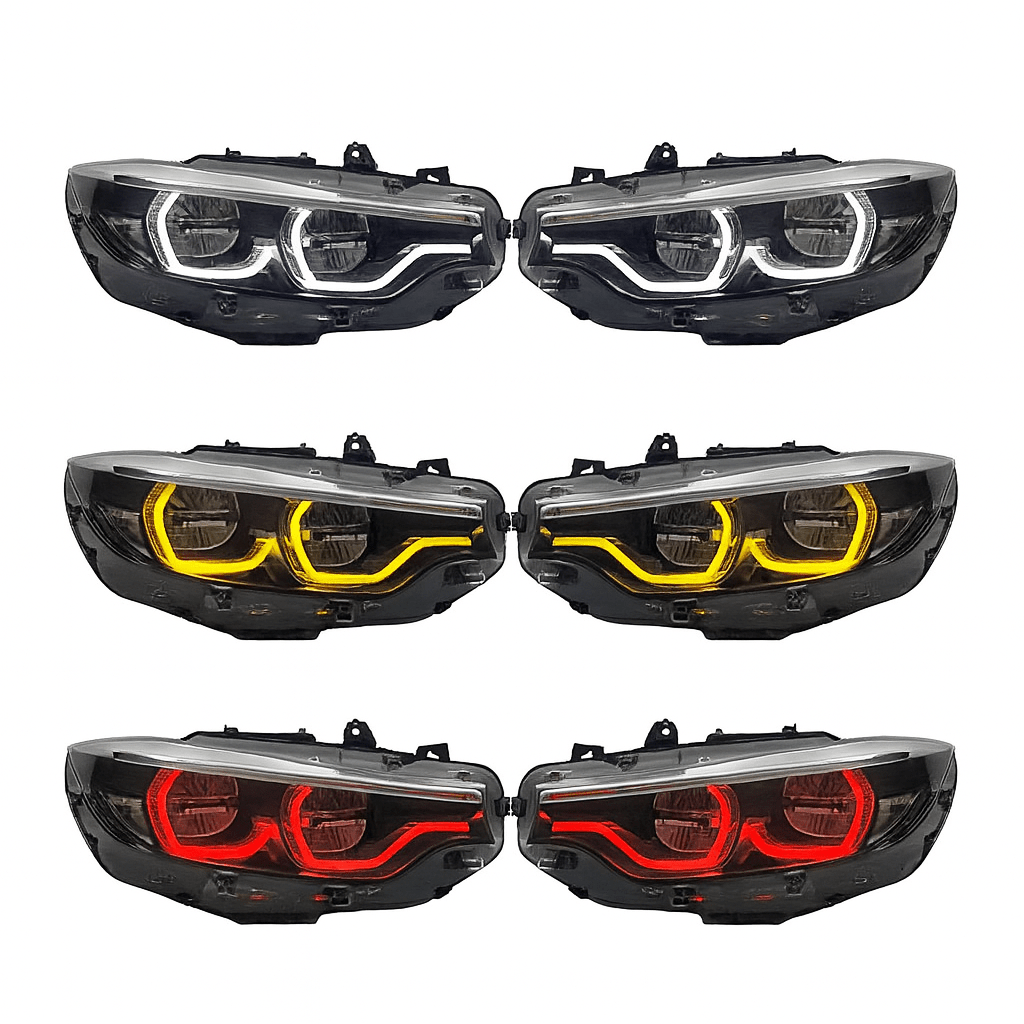 West Coast Euros Lighting IKON Style YELLOW/WHITE/RED Color Switching LED Headlights (CODING INCLUDED) - BMW F80 M3 / F82 M4 / F32 4 Series