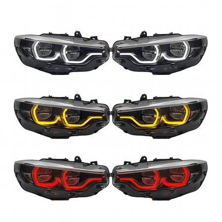 West Coast Euros Lighting IKON Style YELLOW/WHITE/RED Color Switching LED Headlights (CODING INCLUDED) - BMW F80 M3 / F82 M4 / F32 4 Series
