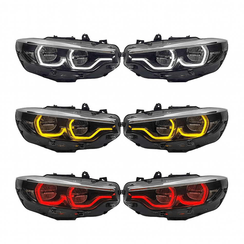 West Coast Euros Lighting IKON Style YELLOW/WHITE/RED Color Switching LED Headlights (CODING INCLUDED) - BMW F80 M3 / F82 M4 / F32 4 Series