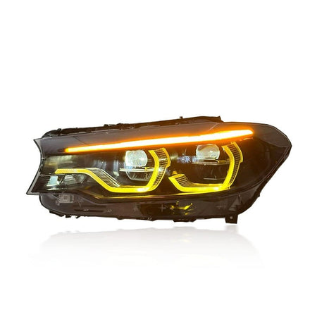 West Coast Euros Lighting Non-IKON Headlight Pre-LCI (2017-2020) IKON Style Yellow/White/Amber Tri Color Switching Smoked LED Headlights - G30 5 Series (2018-2020)