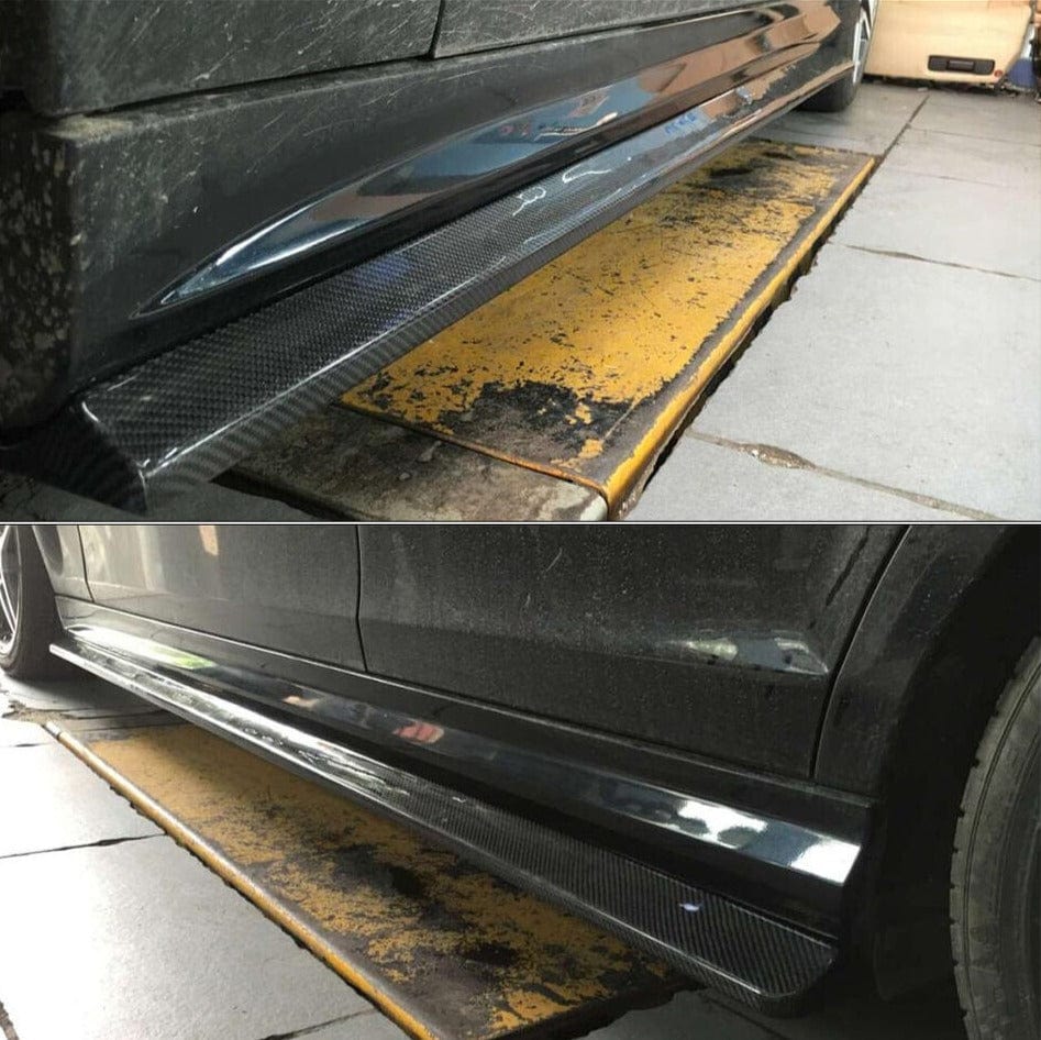 Carbon Fiber Style Side Skirt Extensions – Fits 2008-2014 Mercedes-Benz W204 C-Class (Left & Right, PP Plastic)
